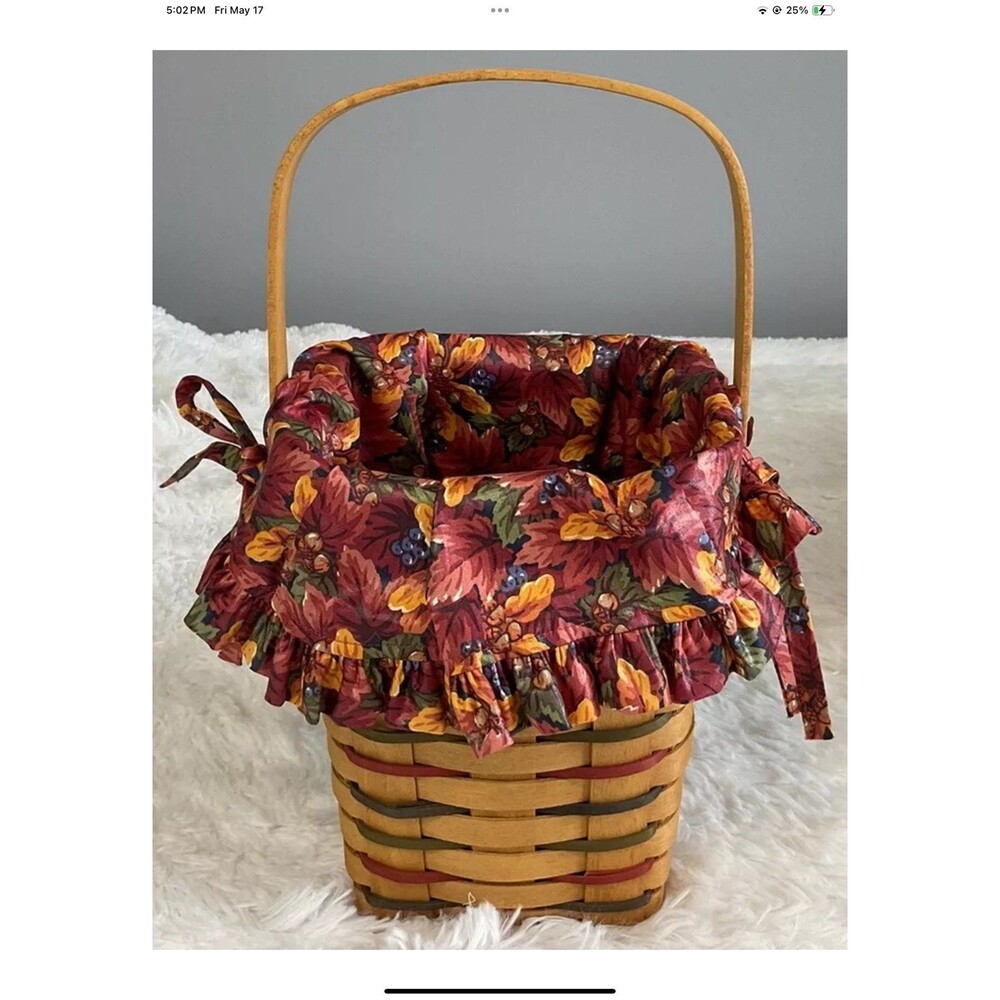 Longaberger Heartland Collection Tall Peg Basket W/Fabric Liner Vintage 1995